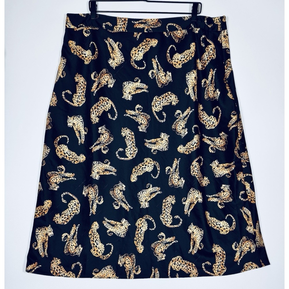 Hutch Anthropologie Leopard Cat Print Midi Skirt 20W Black Gold Satin A Line